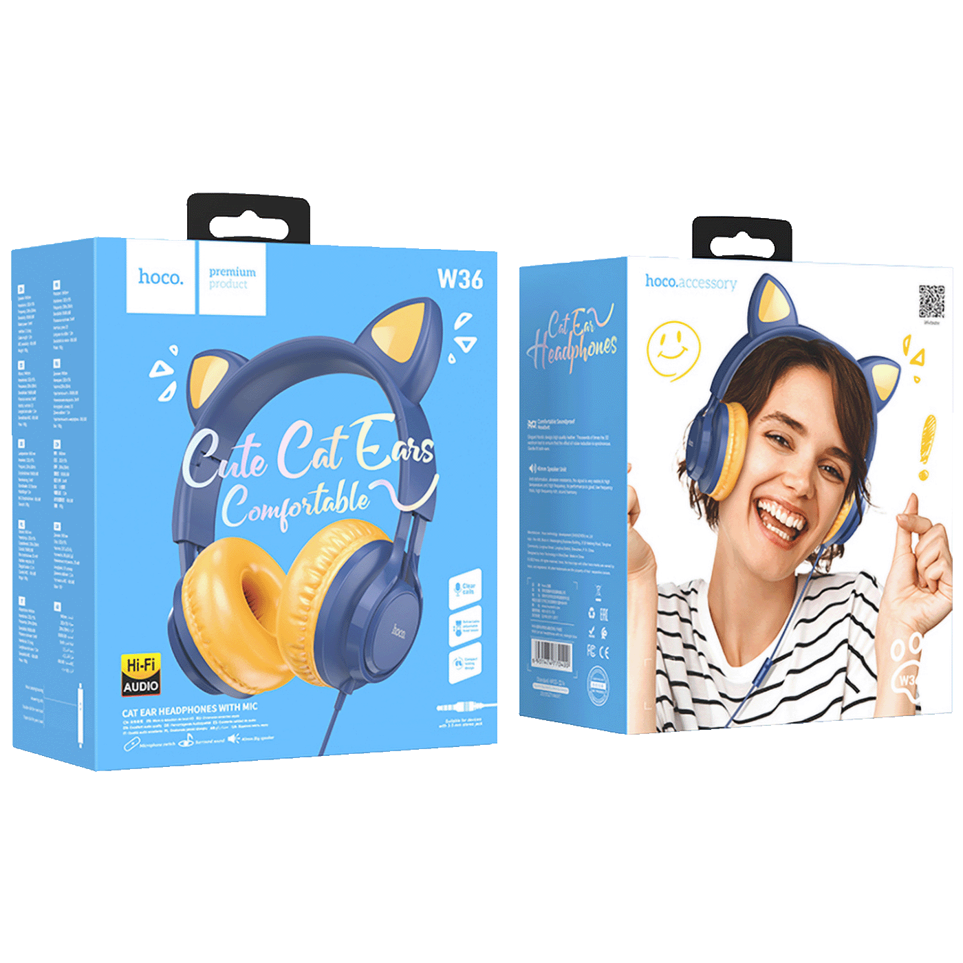 hoco. Slušalice sa mikrofonom, mačje uši, plava - W36 Cat ear, midnight blue