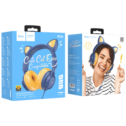 hoco. Slušalice sa mikrofonom, mačje uši, plava - W36 Cat ear, midnight blue