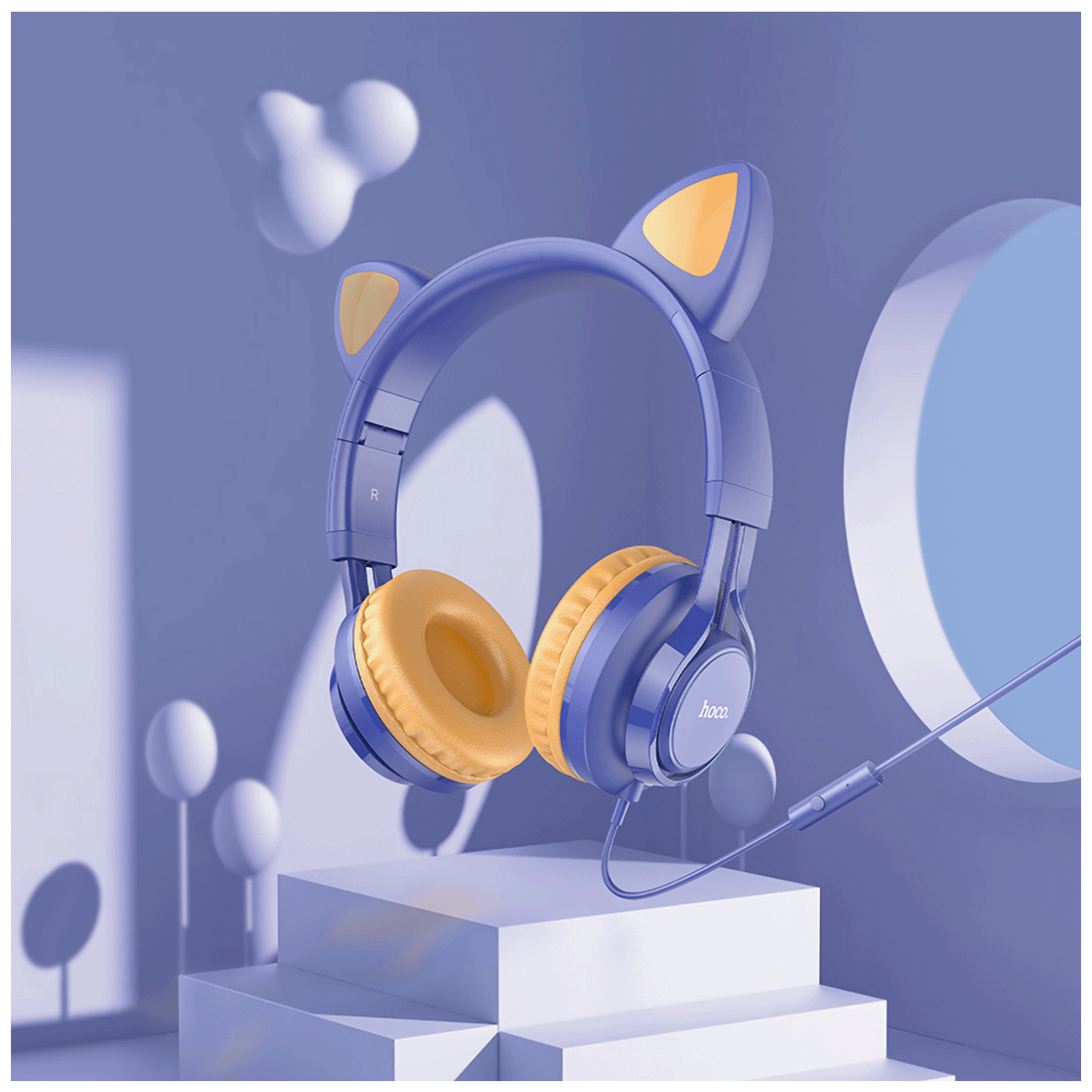 hoco. Slušalice sa mikrofonom, mačje uši, plava - W36 Cat ear, midnight blue