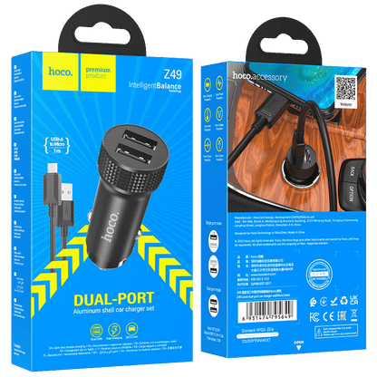 hoco. Auto punjač sa microUSB kabelom, 2 x USB, 2.4 A, 12W - Z49 Level