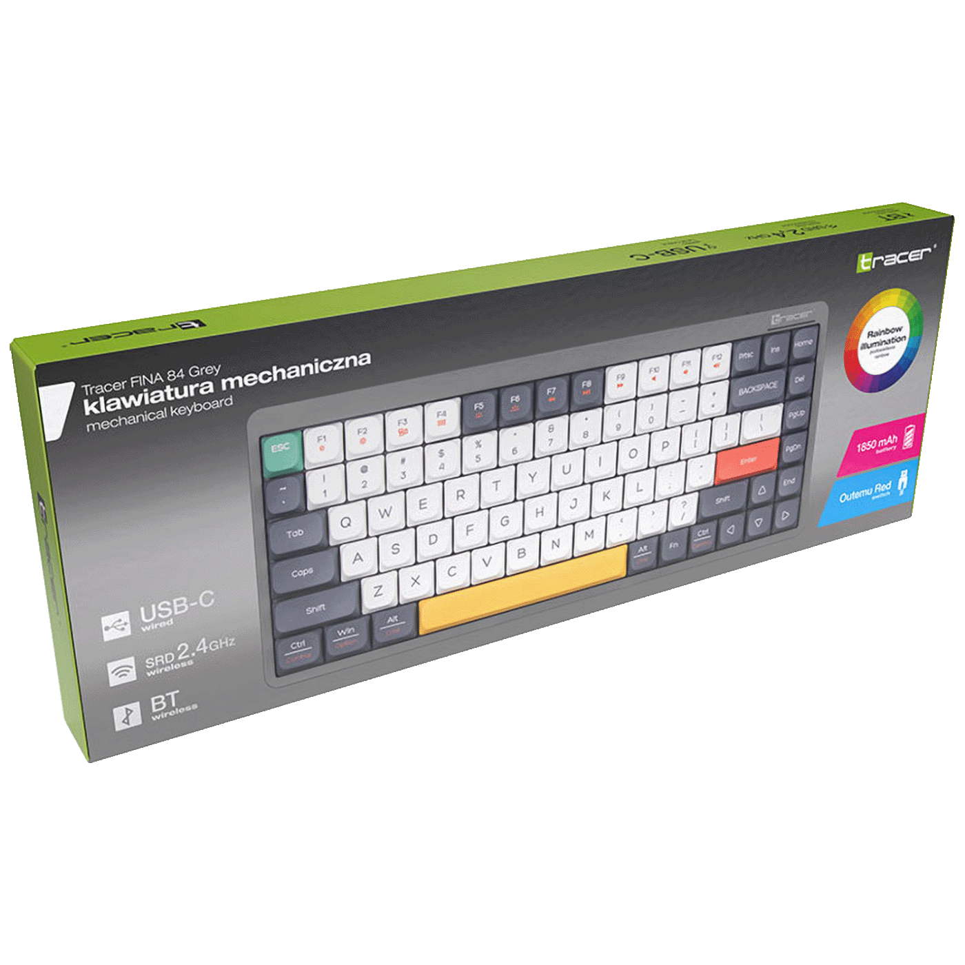 Tracer Tastatura sa osvjetljenjem, USB/BT/WiFi, gaming, mehanička - FINA 84 Grey