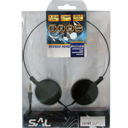 SAL Slušalice, stereo, 3,5mm, okretljivi zvučnici, crne - HPH 6/BK