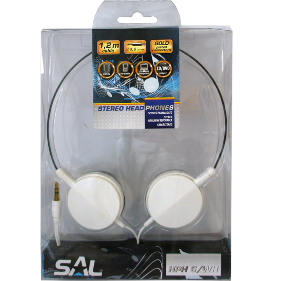 SAL Slušalice, stereo,  3,5mm, okretljivi zvučnici, bijele - HPH 6/WH
