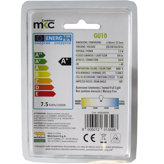 MKC Sijalica,LED 7.5W, 220V AC, 100° prirodno bijela svjetlost - LED MR-GU10/7.5W-N