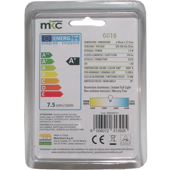 MKC Sijalica,LED 7.5W, 220V AC, 38° prirodno bijela svjetlost - LED MR-GU10/7.5W-N