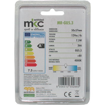 MKC Sijalica, LED 7.5W, 4000K,12V DC, prirodno bijela svjetlost - LED MR1638 GU5.3/7.5W-N