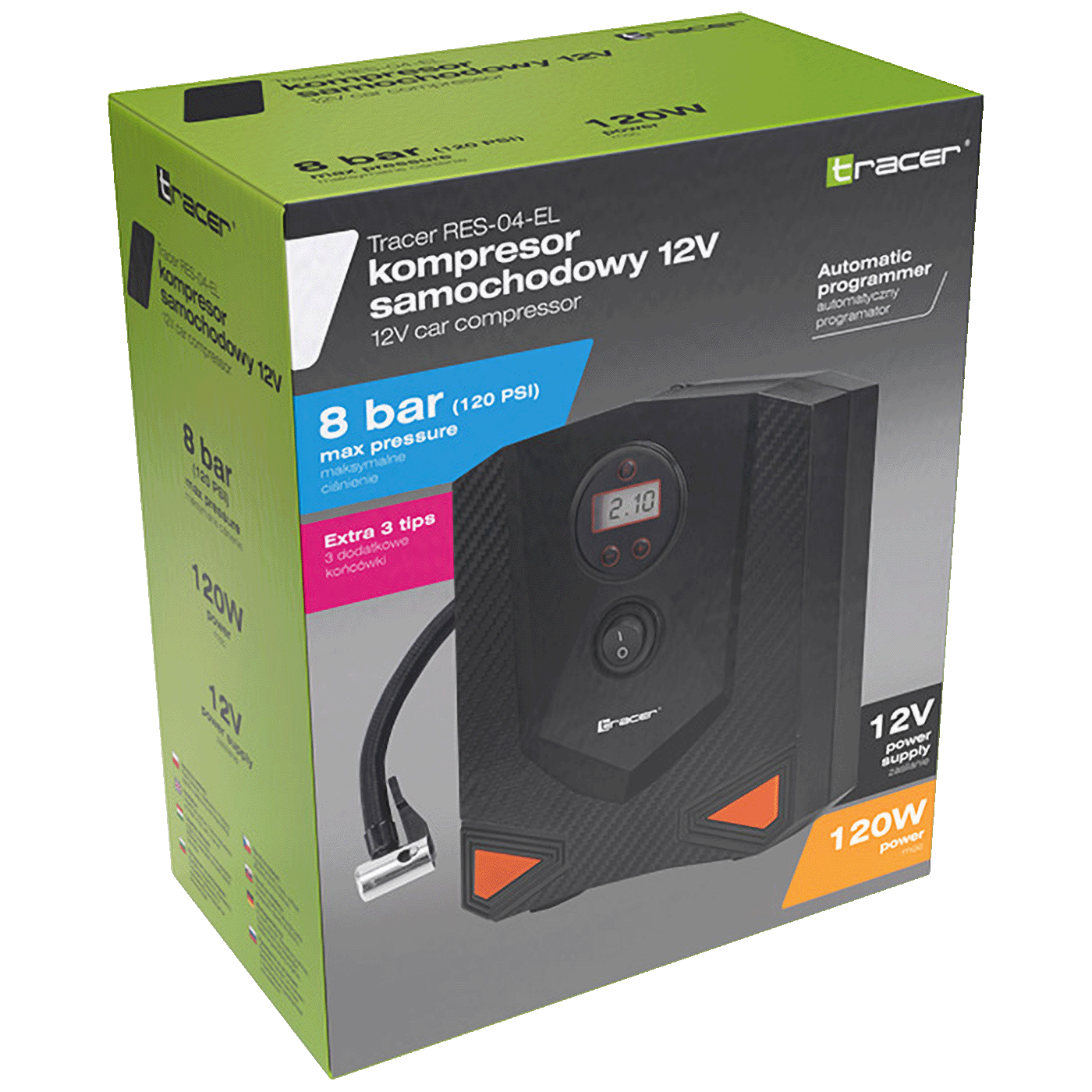 Tracer Kompresor, LCD zaslon, DC 12V, 120 PSI, 8 bar, 120W - RES-04-EL