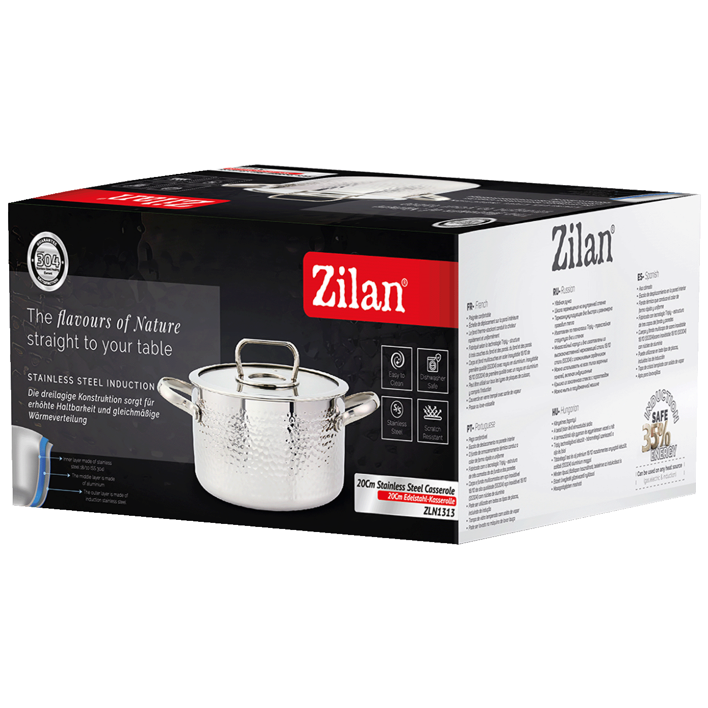 Zilan Lonac sa staklenim poklopcem, 20 cm, troslojno posuđe - ZLN1313