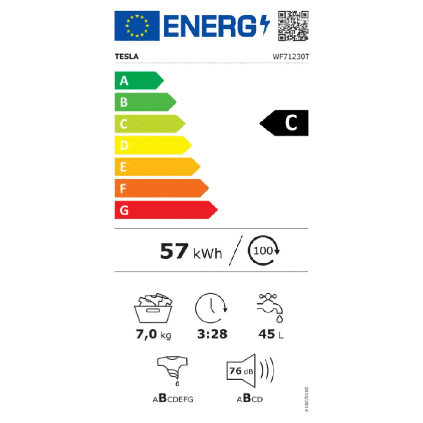 Tesla Mašina za veš, 1200 obrtaja, 7 kg veša, Inverter, C - WF71230T