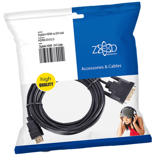ZED electronic HDMI na DVI kabl,  2.0 met, ver. 1.4 - HDMI-DV/2.0