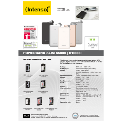 (Intenso) Punjač prijenosni za mobitele i tablete 5000mAh, slim - POWERBANK slim 5000