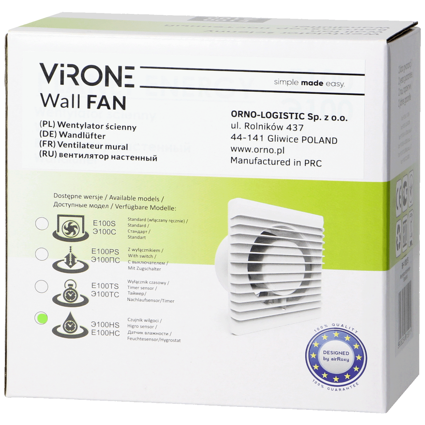 Virone Aspirator ugradbeni za ventilaciju,timer,senzor vlage,100mm - BF-100/HT
