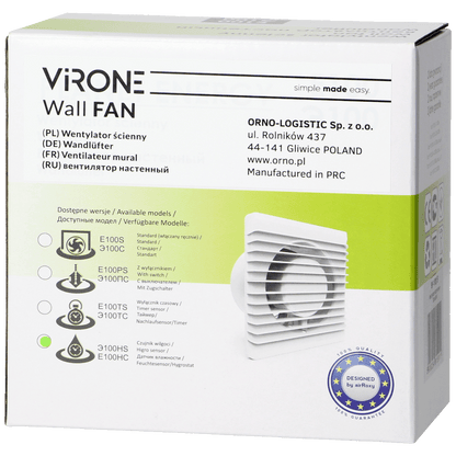 Virone Aspirator ugradbeni za ventilaciju,timer,senzor vlage,100mm - BF-100/HT