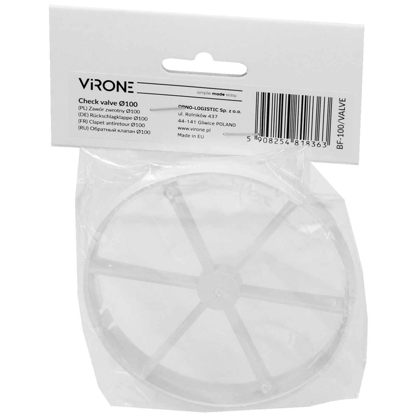 Virone Nepovratni ventil Ø100 za aspiratore BF-100 serie - BF-100/VALVE