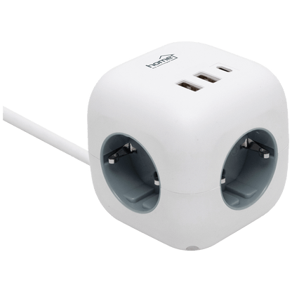 home Produžni kabl, 3 utičnice, 2 x USB A, 1 x USB C, 1.5 met. - CUBE2