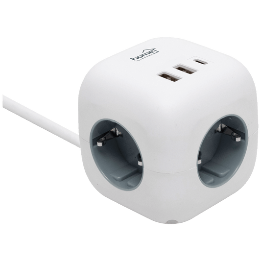 home Produžni kabl, 3 utičnice, 2 x USB A, 1 x USB C, 1.5 met. - CUBE2