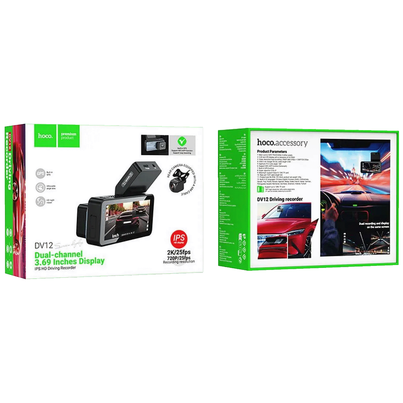 hoco. Auto kamera, 4 Mpxiel, Dual Camera, 2K, GPS, WiFi - DV12