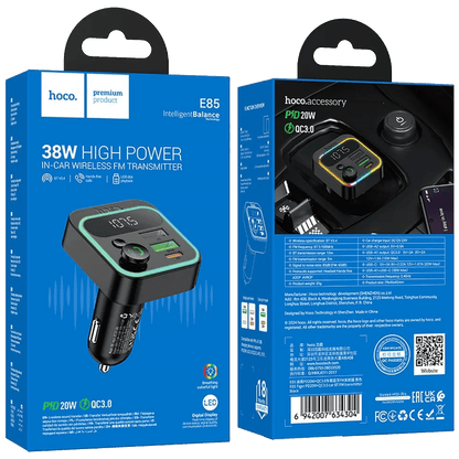 hoco. FM modulator, Bluetooth, 12/24V, 2 x USB, PD QC3.0 20W - E85 Tiger