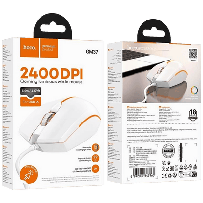 hoco. Miš optički, gaming, 2400 dpi, USB - GM37 Wonderful White