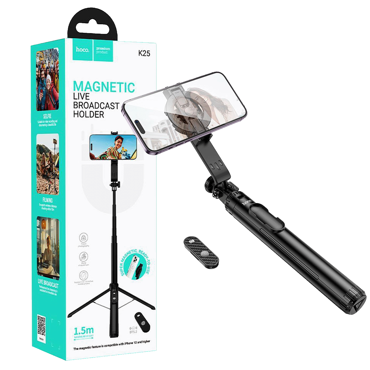 hoco. Selfie stick s bežičnim daljinskim upravljačem i stativom - K25