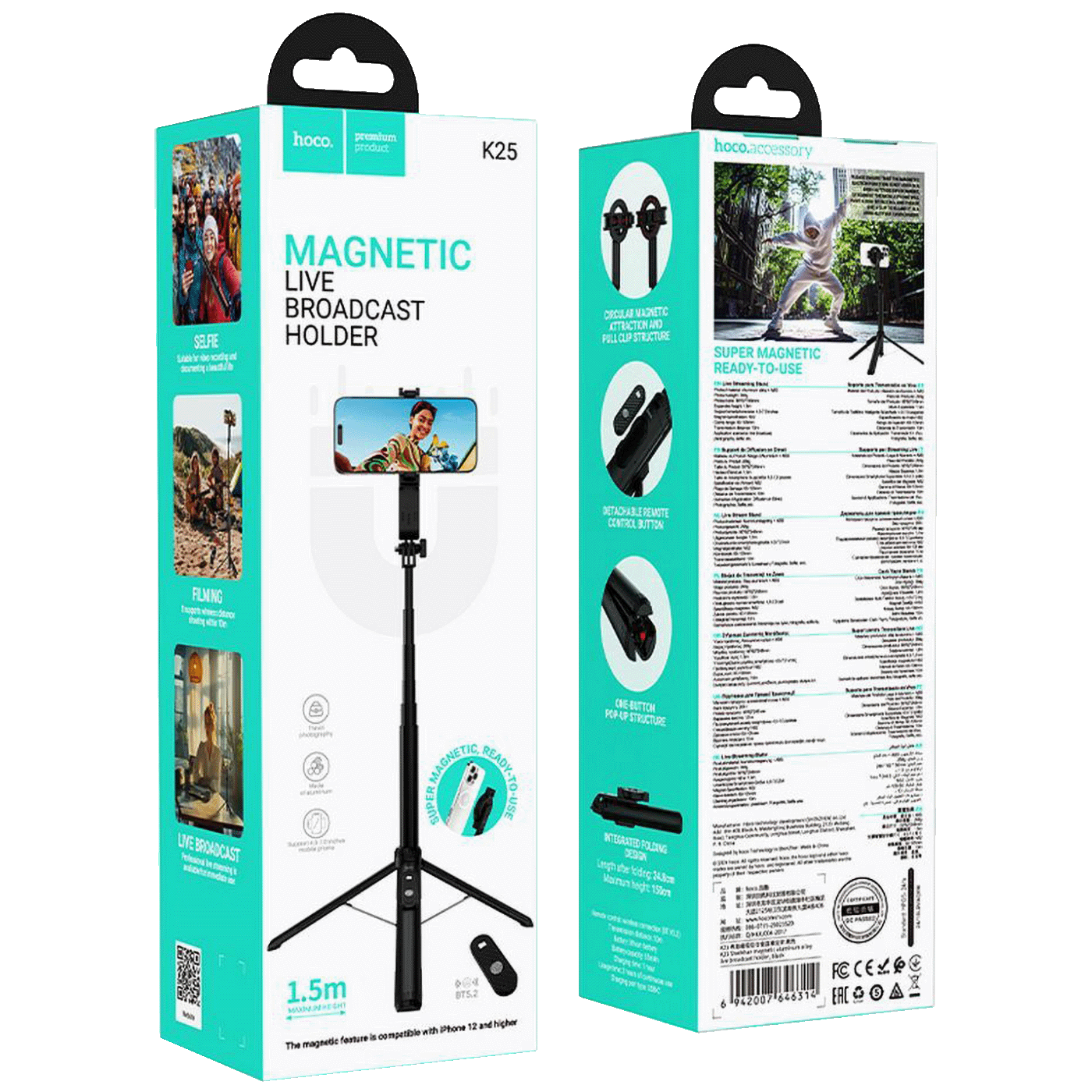 hoco. Selfie stick s bežičnim daljinskim upravljačem i stativom - K25