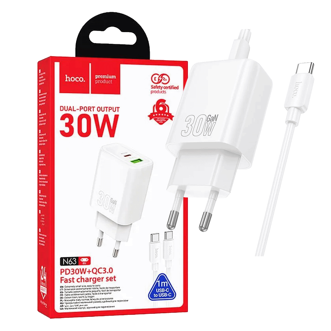 hoco. Punjač kućni sa type C kabelom, PD30W, QC3.0 - N63 Gentle type C