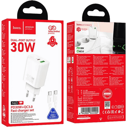 hoco. Punjač kućni sa type C kabelom, PD30W, QC3.0 - N63 Gentle type C