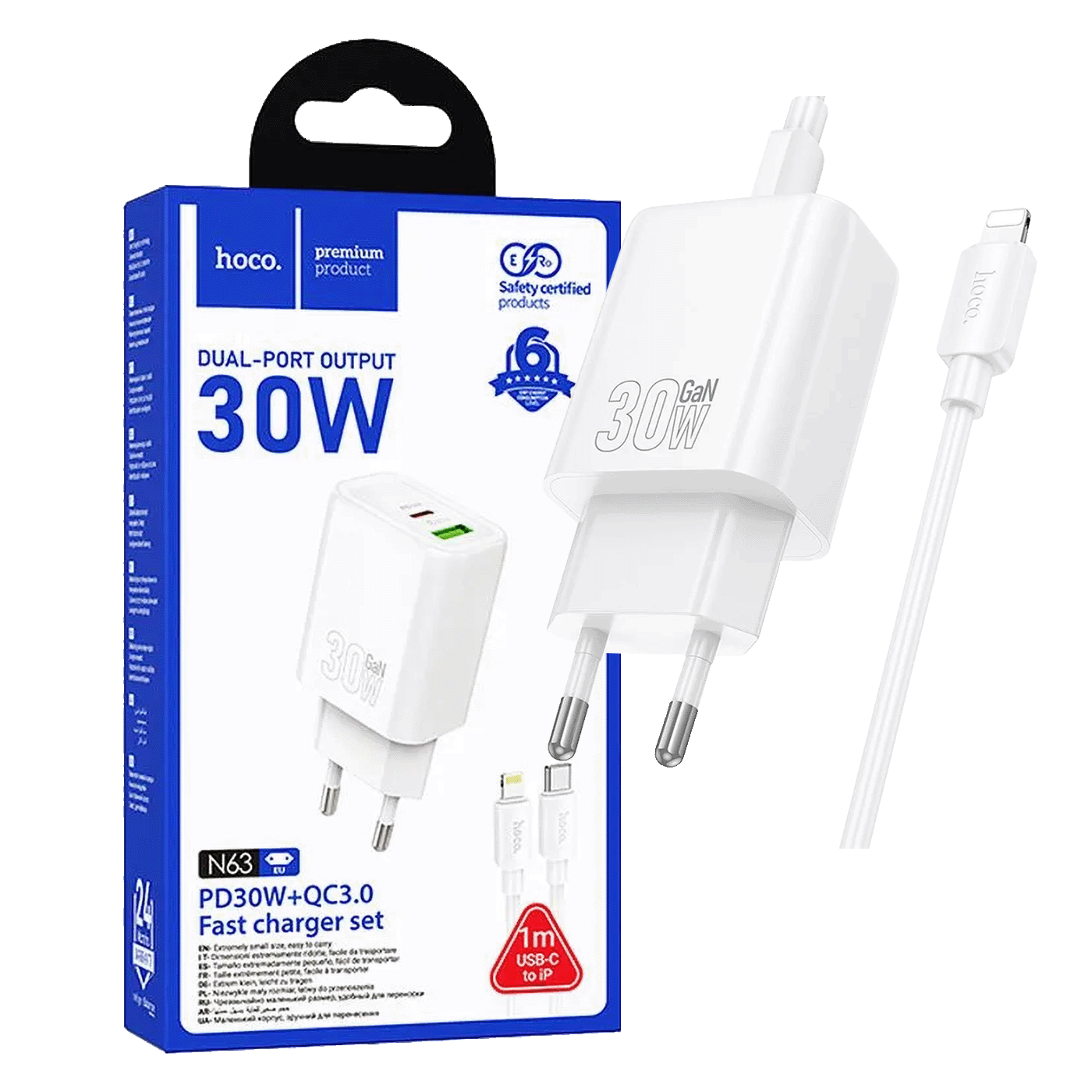 hoco. Punjač kućni sa type C - Lightning kabelom, PD30W, QC3.0 - N63 Gentle type C-Lightning