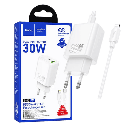 hoco. Punjač kućni sa type C - Lightning kabelom, PD30W, QC3.0 - N63 Gentle type C-Lightning