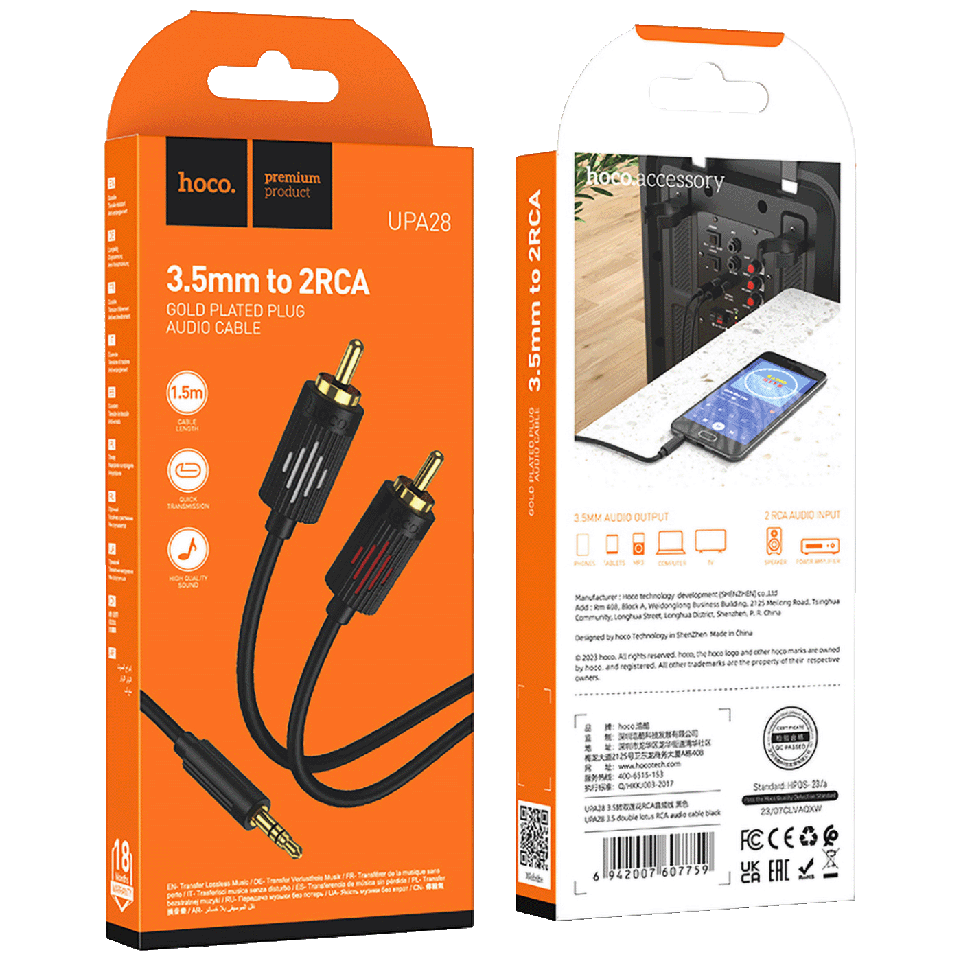 hoco. Audio kabl 2 x RCA na 3.5 mm, 1.5 met. - UPA28