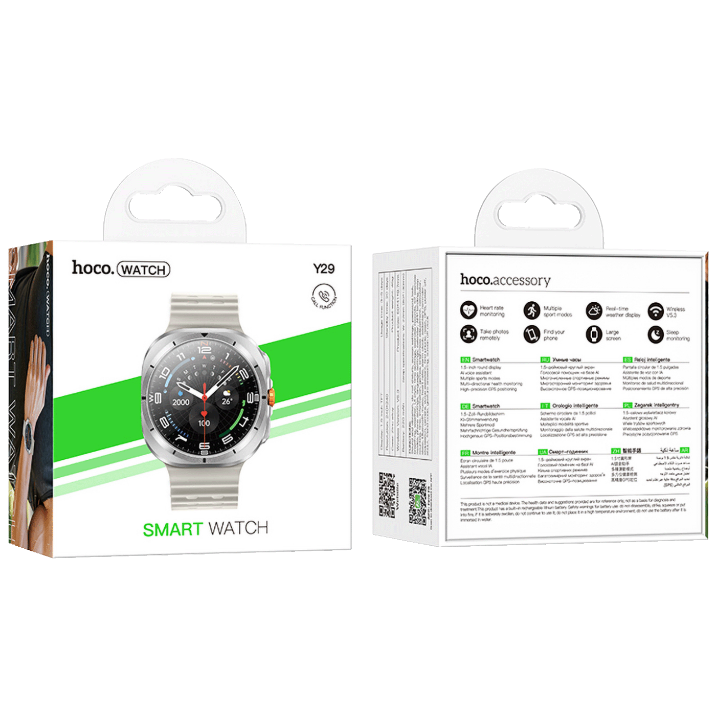 hoco. Pametni sat, 1.5" zaslon, Bluetooth, IP67 - Y29 Silver