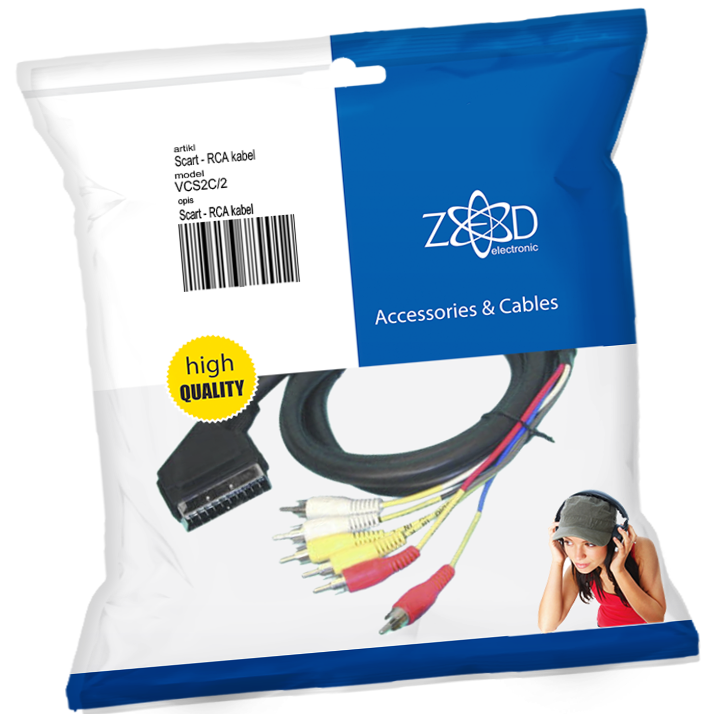 ZED electronic Scart - RCA (činč) kabl, 6 x RCA, dužina 2.0 met - VCS2C/2