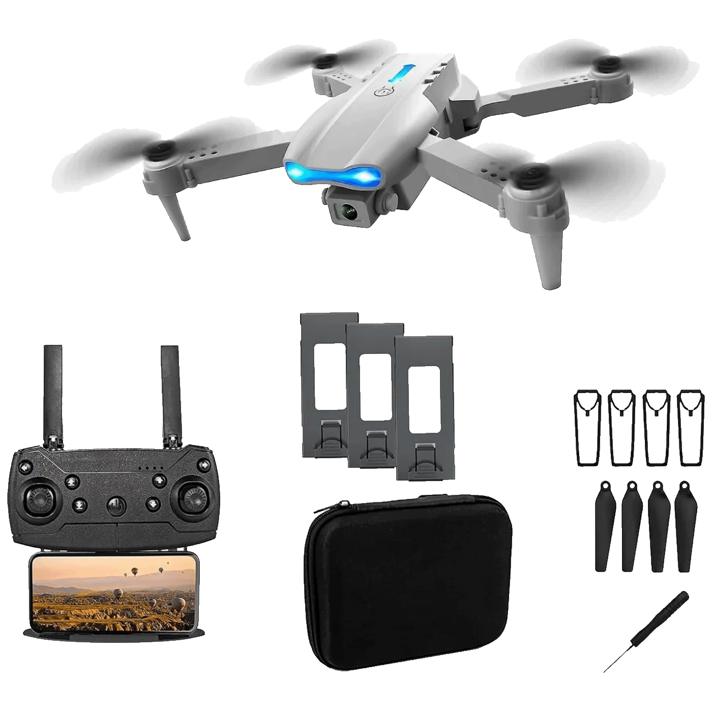 Extralink Dron, kamera FullHD, 1800mAh, 3 baterije, WiFi - E99 Pro Drone Set+3 batteries+case