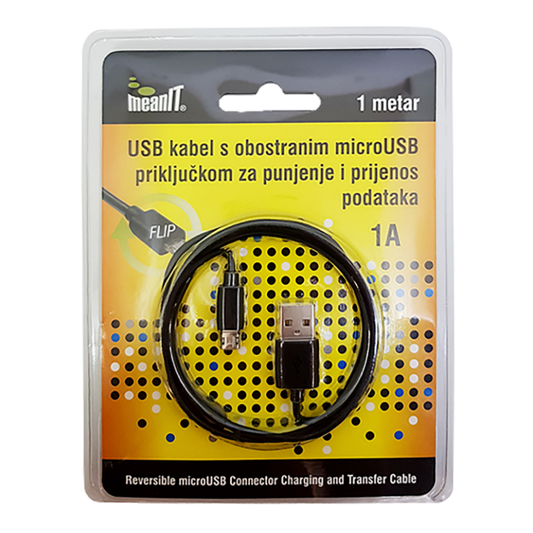 MeanIT USB A na USB micro kabl, FLIP, dužina 1.0 metar - USB / micro USB - 1m