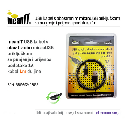 MeanIT USB A na USB micro kabl, FLIP, dužina 1.0 metar - USB / micro USB - 1m