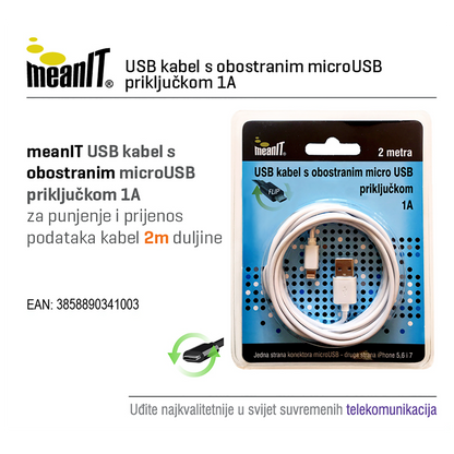 MeanIT USB A na USB micro kabl, FLIP, dužina 2.0 metra - USB / micro USB - 2m