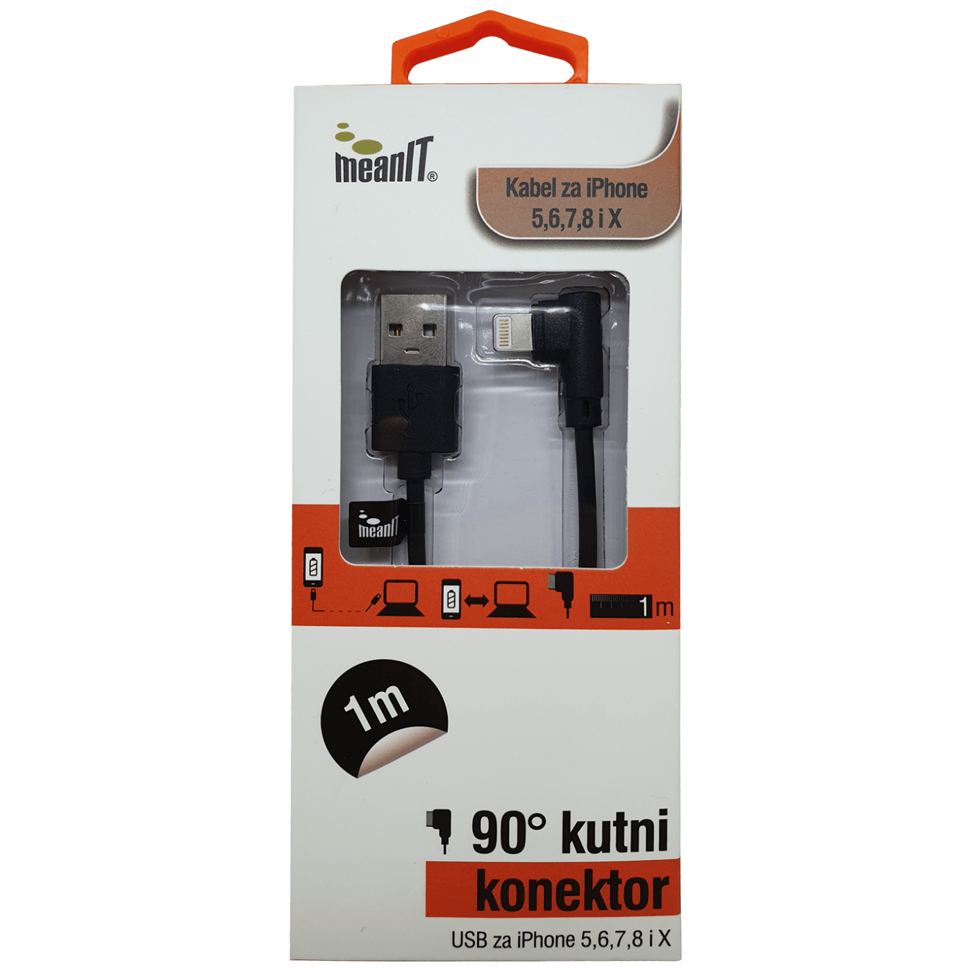 MeanIT USB kabl za Iphone 5 / 6, dužina 1.0 metar, crni - KABEL ZA IPHONE 5 / 6