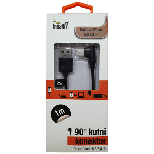 MeanIT USB kabl za Iphone 5 / 6, dužina 1.0 metar, crni - KABEL ZA IPHONE 5 / 6