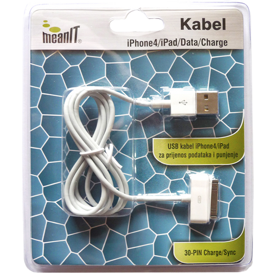 MeanIT USB kabl za Iphone 3 / 4, dužina 1.0  metar, bijeli - KABEL ZA IPHONE 3 / 4