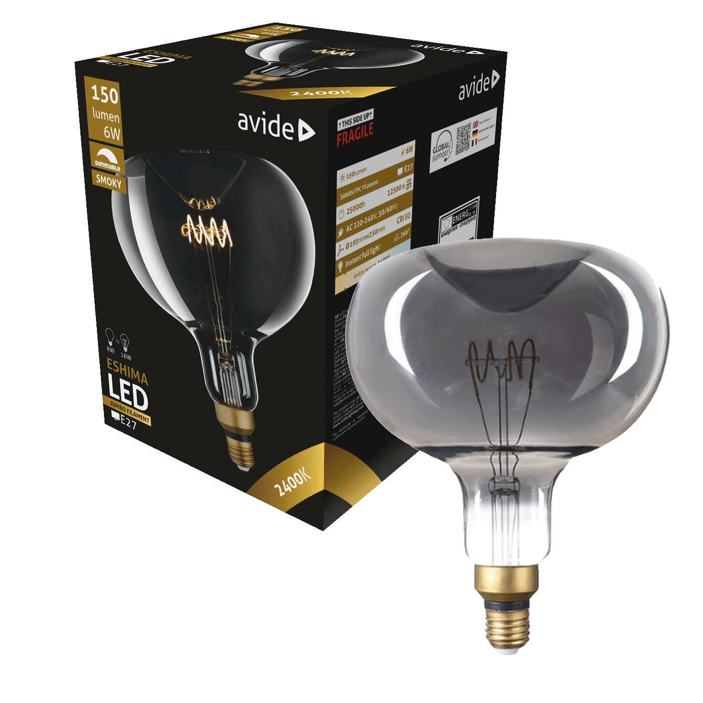 Avide Sijalica, LED 6W, E27, 2700K, 360°, 230V AC - Jumbo Smoky 6W E27