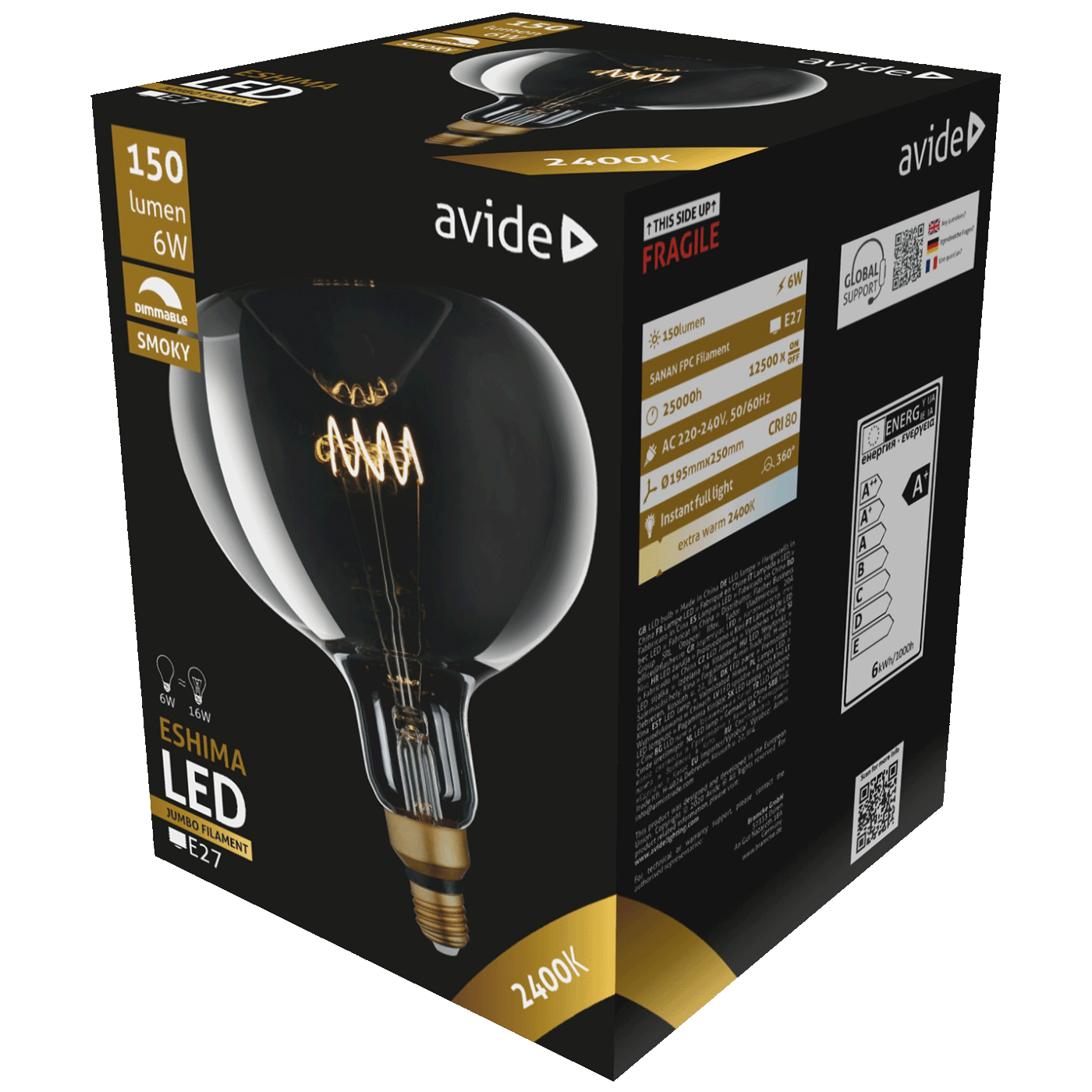 Avide Sijalica, LED 6W, E27, 2700K, 360°, 230V AC - Jumbo Smoky 6W E27