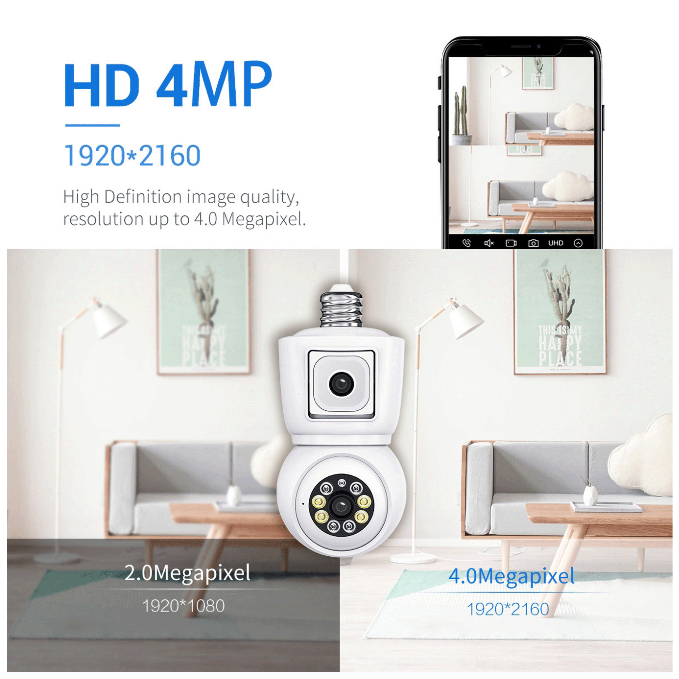 Escam Kamera za video nadzor,dual lens,2x2Mpixel,PTZ,E27,WiFi - QF202