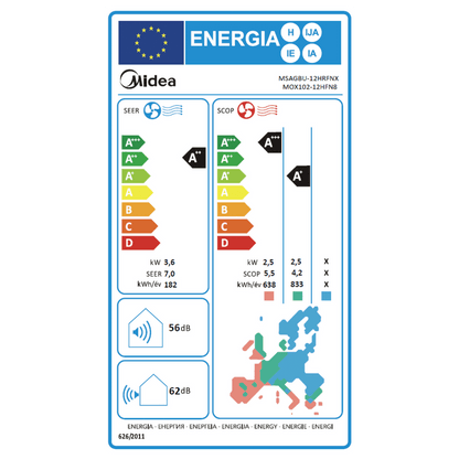 Midea Klima uređaj, split sistem, 12000 Btu, -20°C, R32, WiFi, A++ - Xtreme Save; MG2X-12-SP