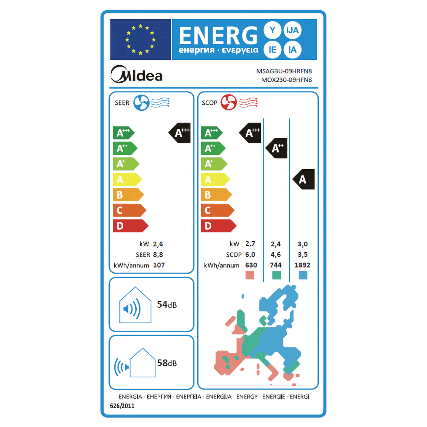 Midea Klima uređaj, split sistem, 9000 Btu, -20°C, R32, WiFi, A++ - Xtreme Save Pro; MGP2X-09-SP