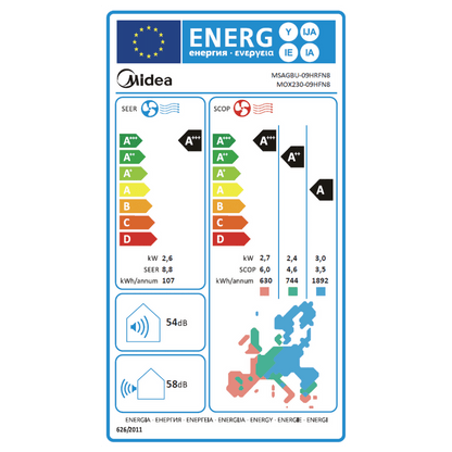 Midea Klima uređaj, split sistem, 9000 Btu, -20°C, R32, WiFi, A++ - Xtreme Save Pro; MGP2X-09-SP