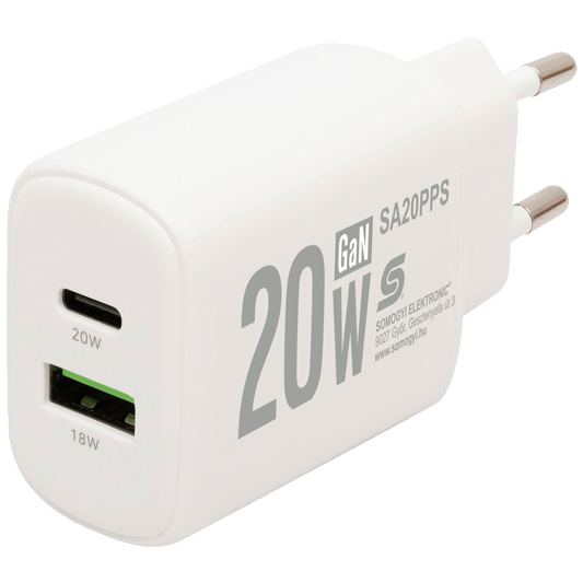 home Punjač kučni, brzi, 1 x USB-A, 1 x USB-C, 20W, GaN - SA20PPS