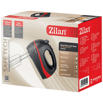 Zilan Mikser ručni, 5 brzina+turbo, 300 W, crno/crvena - ZLN8402/BK
