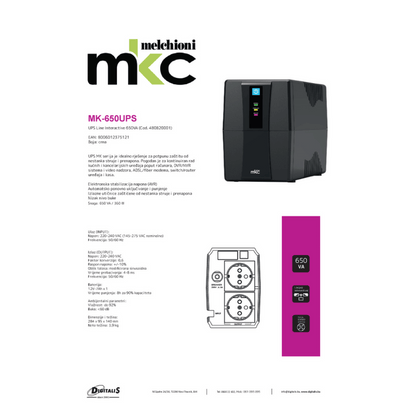 MKC UPS/ Izvor neprekidnog napajanja, 650VA, 360W - MK-650UPS