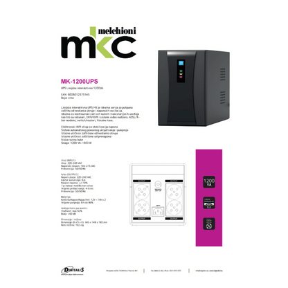 MKC UPS/ Izvor neprekidnog napajanja, 1200VA, 720W - MK-1200UPS