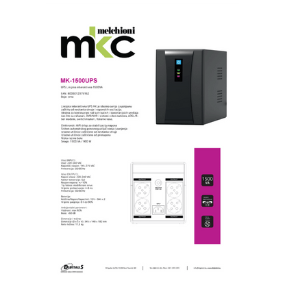 MKC UPS/ Izvor neprekidnog napajanja, 1500VA, 900W - MK-1500UPS